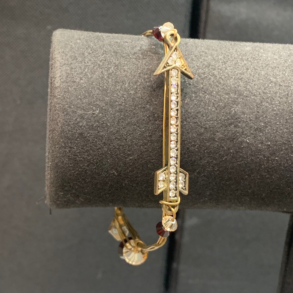 Gold Tone Rhinestone Arrow Wire Wrapped Bangle Bracelet with Crystals